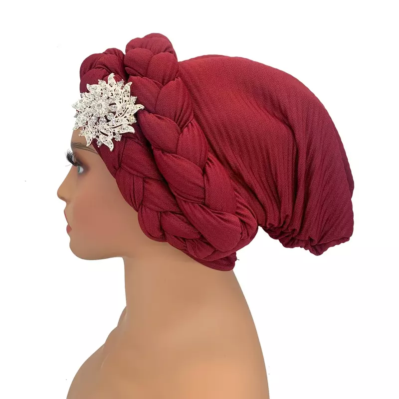 قبعة عمامة هالة مزدوجة الضفيرة للنساء ، ديكو زهور ماسية ، أغطية رأس إريقية ، غطاء رأس ناعم ، ربطة رأس نيجيرية ، موضة