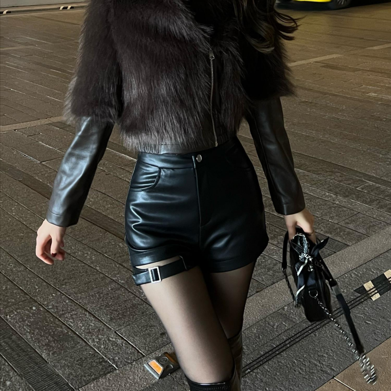 مثير أسود بولي Leather السراويل الجلدية المرأة الخريف والشتاء ضيق القوطية عالية الخصر السراويل الشارع موضة Y2K الساخن فتاة الزي