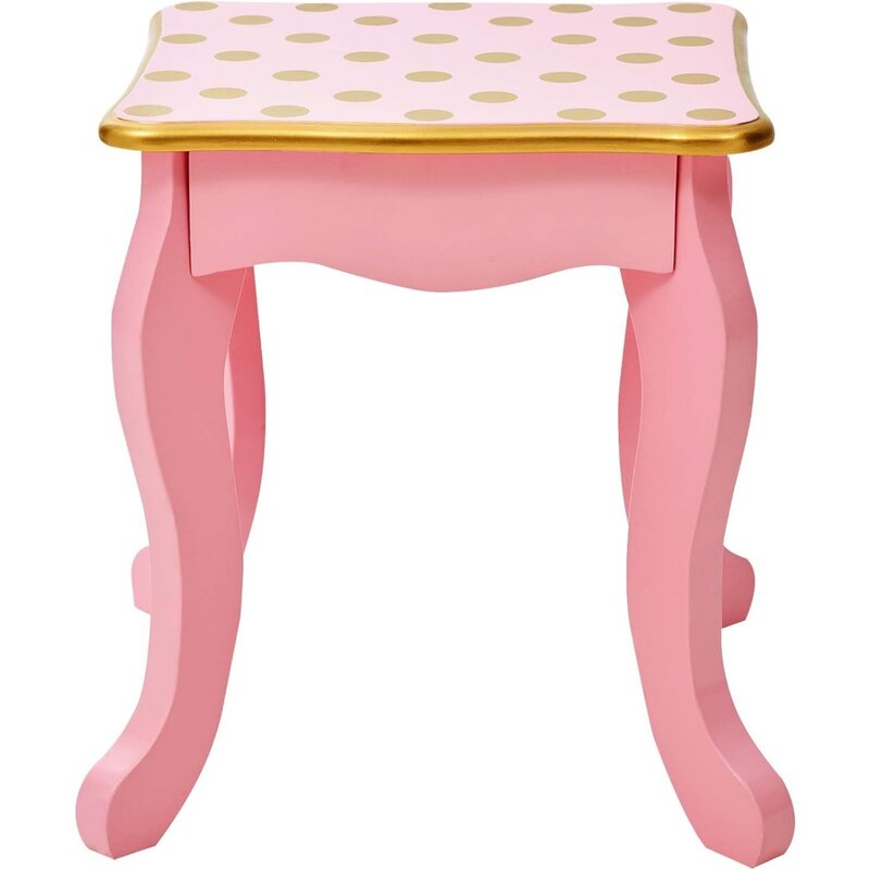 طاولة زينة للأطفال مع مرآة ، طاولة وكرسي ، درج تخزين ، طباعة نقطة