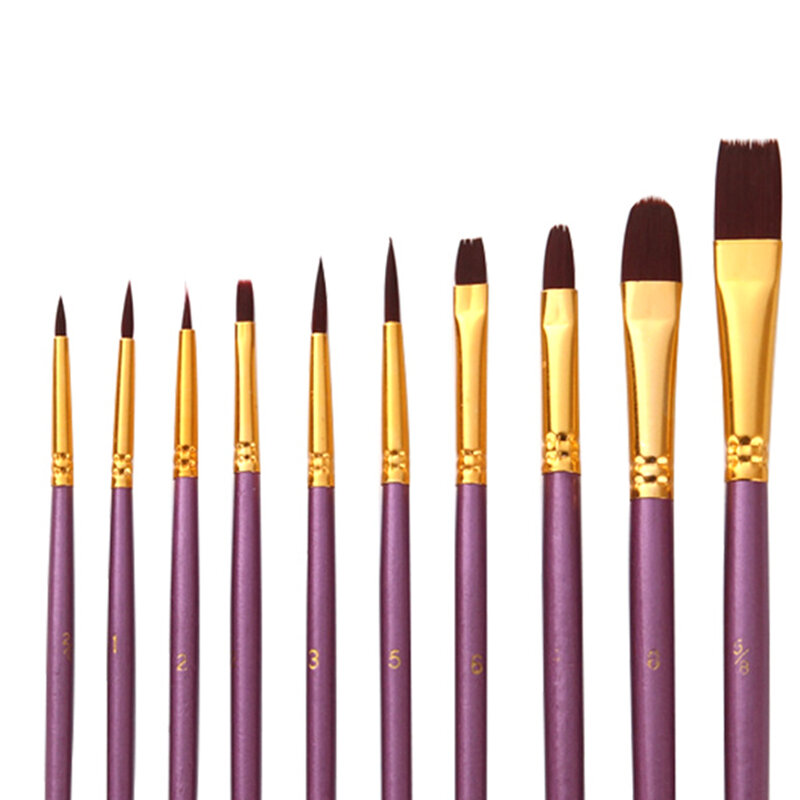 10 قطعة الشعر النايلون متعددة الوظائف هوك القلم الغواش المائية فرشاة النفط مجموعة 3 ألوان الصلبة الصباغ