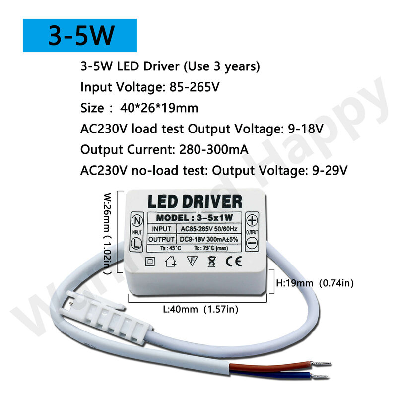 LED سائق تيار مستمر ، وحدة امدادات الطاقة للمحول ، 300mA ، 1-3 واط ، 4-7 واط ، 8-12 واط ، 18 واط ، 20 واط ، 18-25 واط ، 25-36 واط
