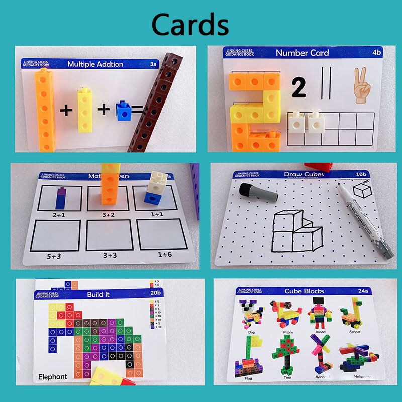ربط مكعبات الرياضيات كتل لعبة مع بطاقات النشاط 100 قطعة أرقام عد مجموعة المفاجئة لعبة عدادات الاطفال التعليمية التعلم الهدايا