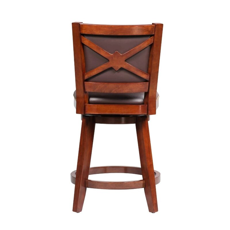 كرسي خشبي دوار بني كرز بدون ذراع ، ارتفاع عداد 23-28 في عصري تقليدي في منتصف القرن