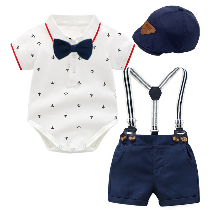ملابس طفل حديث الولادة بدلة مع قبعة ، ملابس رومبير بأكمام قصيرة ، طقم قطن ، ملابس صيفية مطبوعة للأطفال الرضع