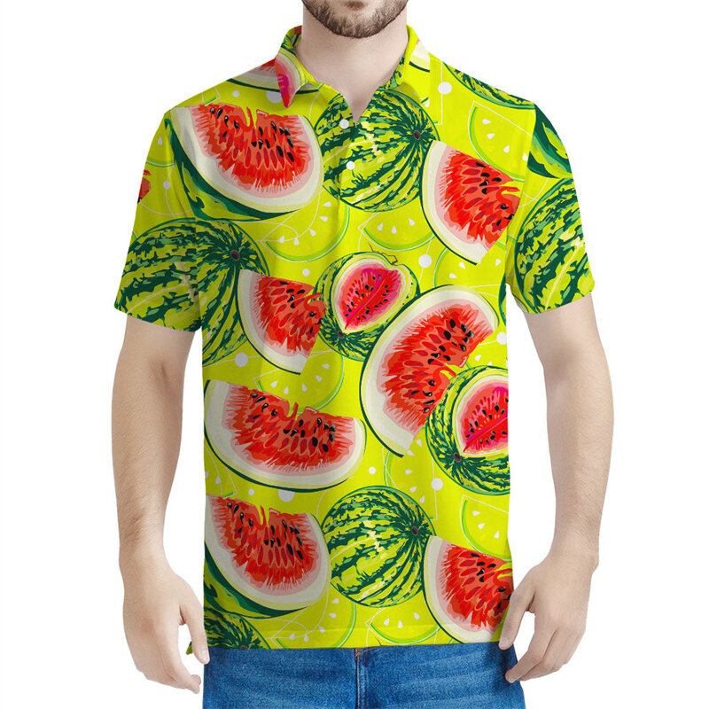 قميص بولو ملون بنمط البطيخ للرجال والنساء ، تيشيرتات قصيرة الأكمام هاراجاكو للصيف ، تيشيرت فواكه مطبوع ثلاثي الأبعاد للأطفال من هاواي