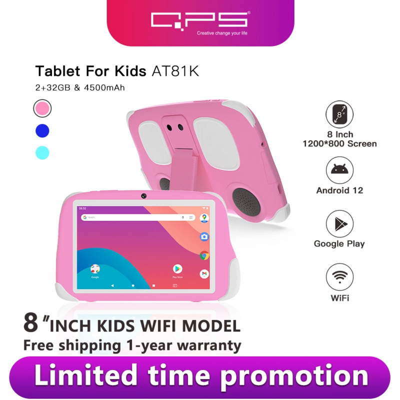 تصميم جديد تابلت 8 بوصة android12 قطعة 4500mAh 2GB RAM 32GB ROM للأطفال تعلم الاطفال تابلت مع حامل