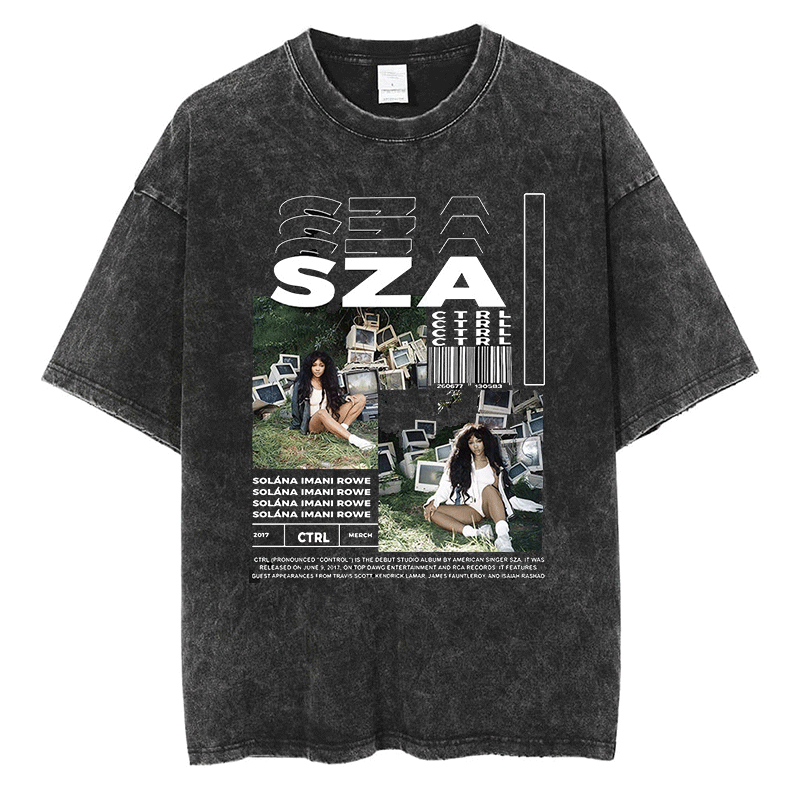 SZA جرافيك تي شيرت ، الهيب هوب مغني الراب ، R & B CTRL ، غطاء الألبوم ، طباعة تي شيرت ، قطنية علوية ، خمر ملابس الشارع المتضخم ، قصيرة الأكمام تيز