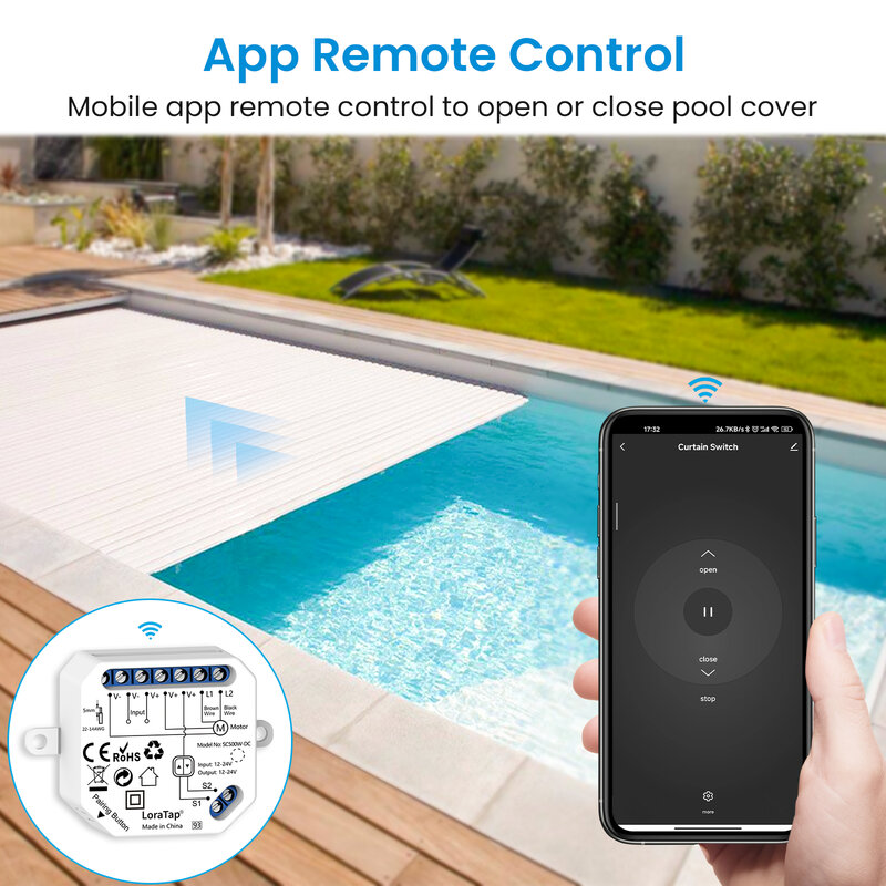 وحدة مفتاح من LoraTap Tuya للحياة الذكية تيار مستمر 12-24 فولت لغطاء مغلق الأسطوانة غطاء حمام السباحة محرك كهربائي التحكم الصوتي بواسطة Google Home Alexa