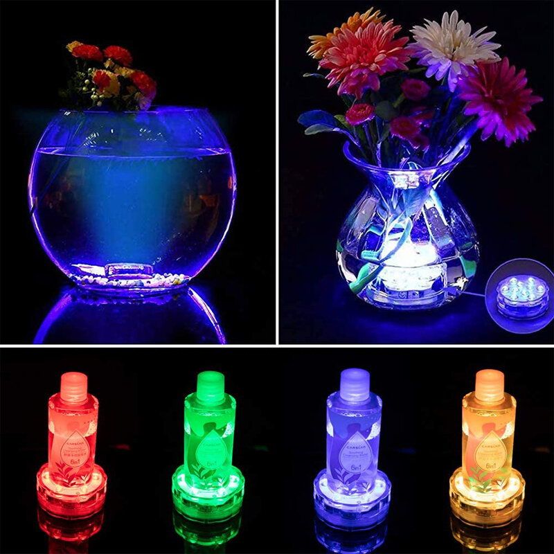 10 المصابيح RGB LED مصابيح ضوء تعمل تحت الماء عن بعد 16 ألوان حمام سباحة تحت الماء مصباح ل حفلة السنة الجديدة حديقة زهرية حوض السمك ديكور