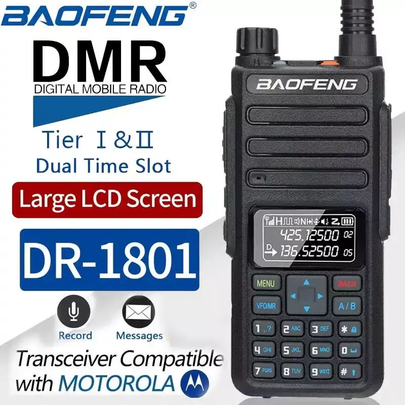 جهاز الاتصال اللاسلكي المحمول Baofeng-DR 1801 ، راديو DMR ، ثنائي النطاق ، فتحة توقيت مزدوجة ، راديو رقمي ، الطبقة الأولى والثانية ، راديو في اتجاهين
