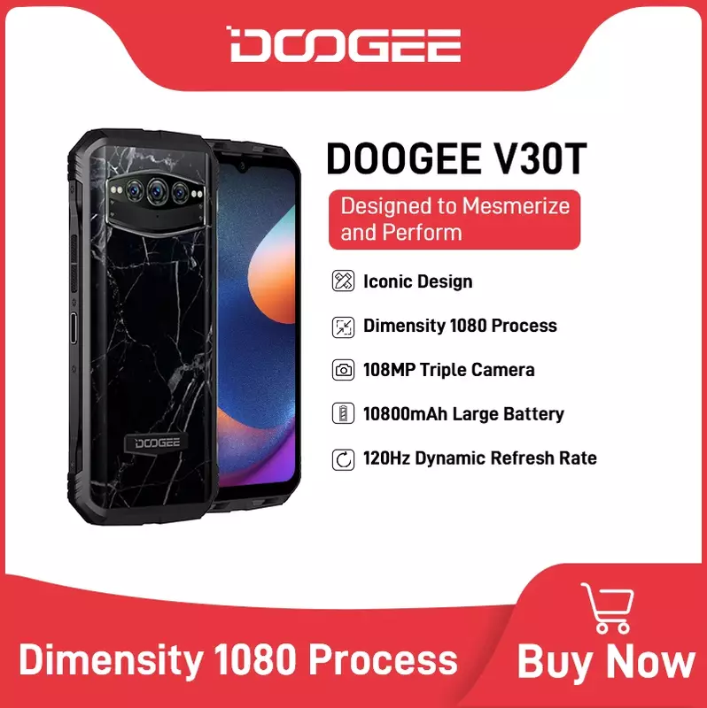 هاتف DOOGEE V30T 5G من العرض العالمي الأول هاتف قوي بشاشة 6.58 بوصة فائقة الوضوح 120 هرتز أبعاد 1080 6 نانومتر 12 + 256GB 108MP كاميرا 10800mAh هاتف