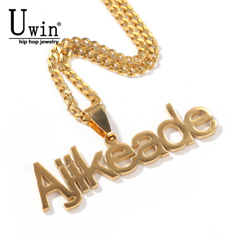 Uwin-مخصص اسم الفولاذ المقاوم للصدأ القلائد ، قلادة شخصية ، مجوهرات الهيب هوب ، والأزياء