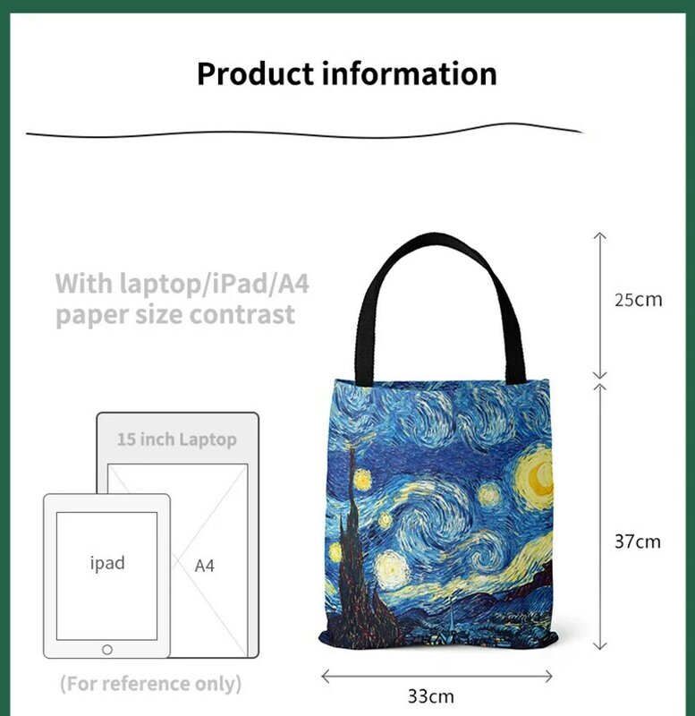 فان جوخ النفط اللوحة النسائية مصمم حمل الحقائب قابلة لإعادة الاستخدام حقيبة تسوق لمحلات البقالة حقائب كتف لسيدة يمكن شخصية