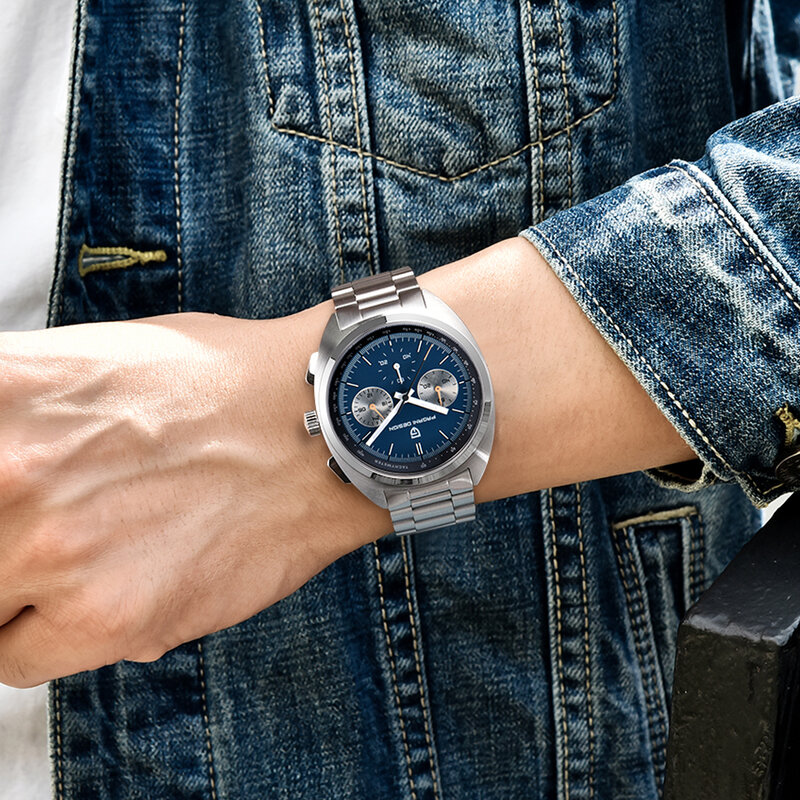 تصميم باجاني-ساعة كوارتز كرونوغراف فاخرة للرجال ، ساعة ياقوتية ، ساعة جلدية رياضية ، هدية ، من الخارج