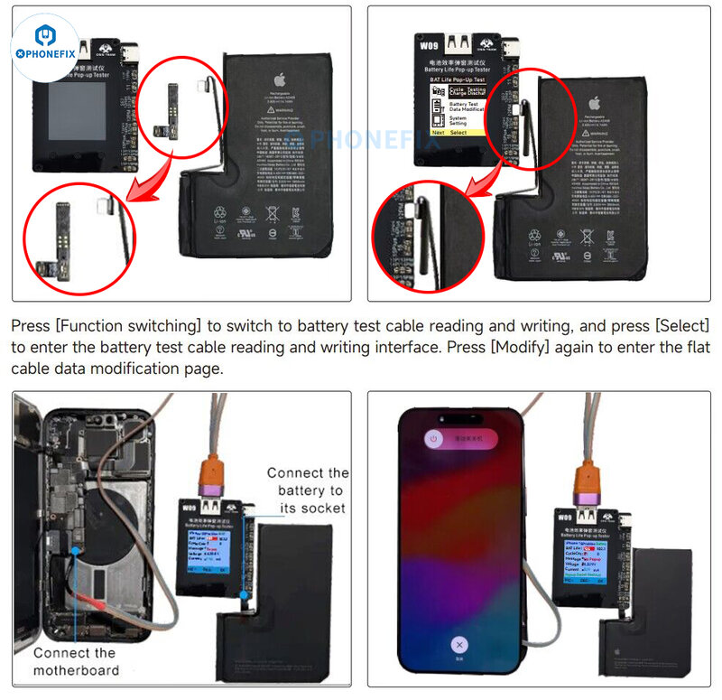 جهاز اختبار منبثق لعمر البطارية W09 Pro V3 لـ iPhone ، 11 ، 12 ، 13 ، 14 ، 15 ، ProMax ، إصلاح صحي ، إعادة ضبط ، دورة بيانات صحية