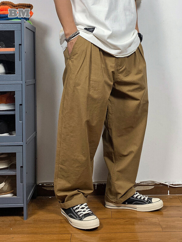 اليابانية الشارع الشهير عالية الجودة البضائع السراويل الرجال الملابس Harajuku فضفاض عادية مستقيم بنطلون خمر فضفاض السراويل الذكور