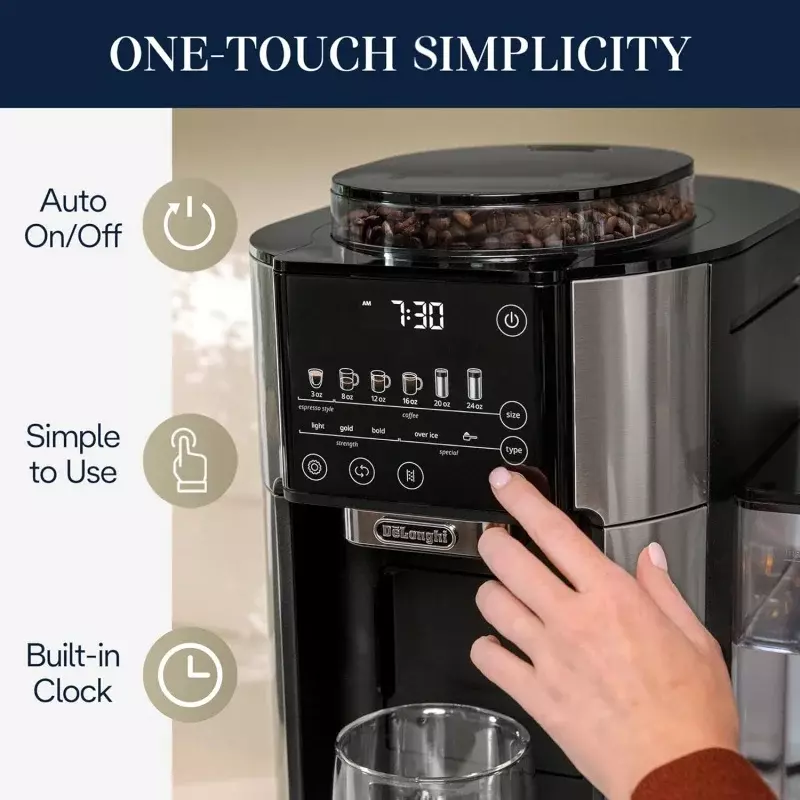 آلة تحضير القهوة بالتنقيط من دي لونجي تروبرو ، مطحنة مدمجة ، خدمة فردية ، صبغة قهوة ساخنة أو مثلجة ، من 8 أونصات إلى 24 أونصة ، 40 أونصة