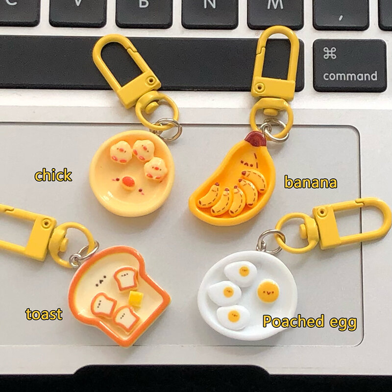 سلسلة مفاتيح بيض مسلوق برسوم كرتونية لطيفة ، نخب الموز ، حلقة مفاتيح فطور غذائية إبداعية ، ديكور حقيبة ظهر ، قلادة حقائب