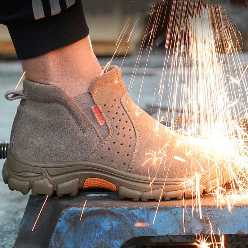 MJYTHF لحام أحذية السلامة للرجال مكافحة تحطيم البناء أحذية عمل ثقب برهان غير قابل للتدمير أحذية الأمان الطويلة