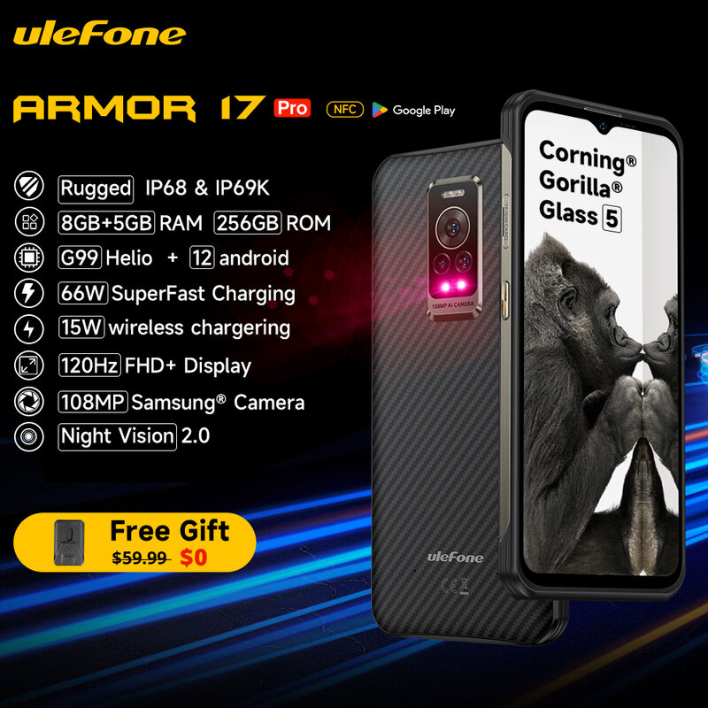 هاتف Ulefone Armor 17 Pro الذكي القوي للرؤية الليلية 13GB 256GB Helio G99 4G الهواتف النقالة 120Hz 108MP أندرويد 12 NFC العالمي