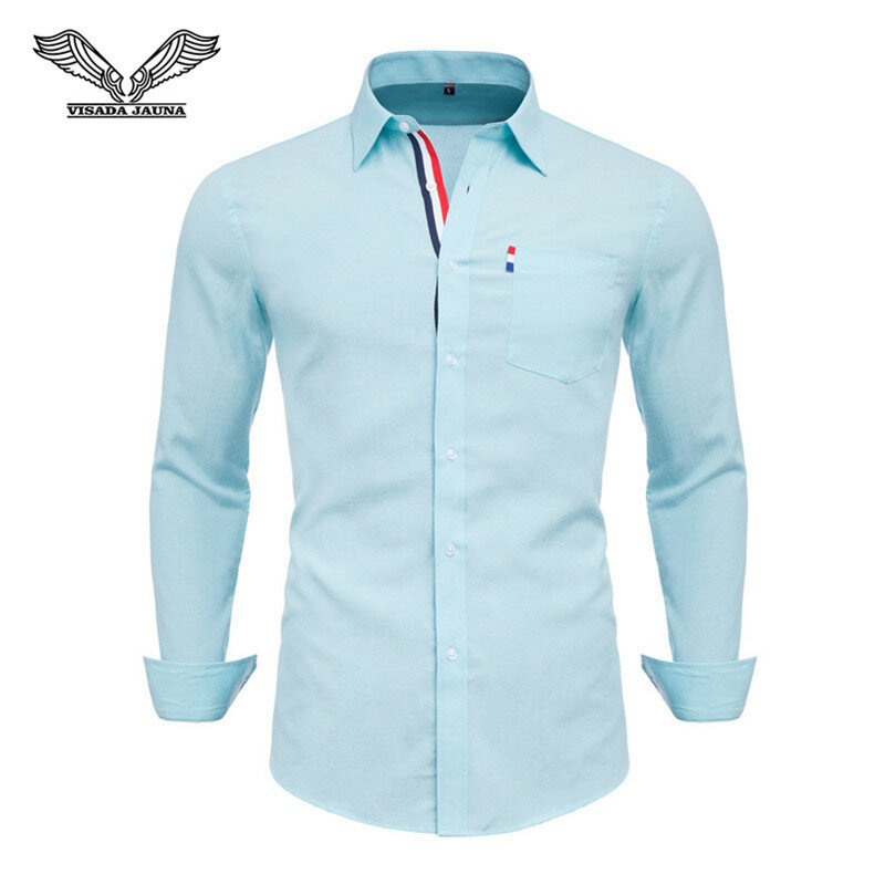 فيسادا جاونا الولايات المتحدة الأوروبية XXL 2018 قميص رجالي بلون القطن ملابس رجال أعمال غير رسمية قميص شيميز أوم فستان أزرق