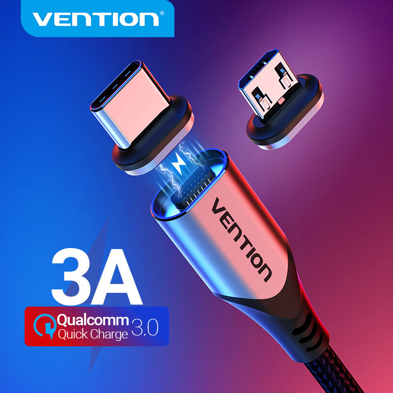 Vention المغناطيسي كبل شحن 3A كابل USB صغير للشحن السريع المغناطيس USB نوع C شحن سلك البيانات للهاتف المحمول سلك USB