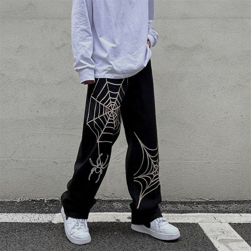 بنطلون Y2k من Streetwear بناطيل أنمي للرجال بأرجل واسعة وسراويل كبيرة الحجم للرجال بنطلونات مستقيمة فضفاض للرجال جديد لعام 2023