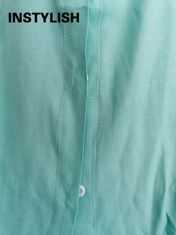الكتان التلبيب قطعتين مجموعة الخريف Vintage بلون طويلة الأكمام زر قميص بلوزة المرأة عادية فضفاض مستقيم السراويل الدعاوى