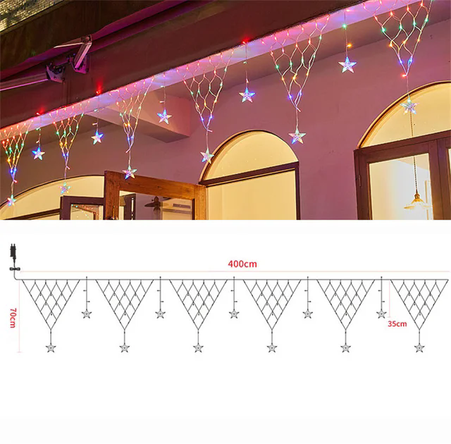 شبكة عيد الميلاد في الهواء الطلق ، أضواء جنية ستارة ، أضواء LED ، أضواء شبكية للشرفة ، سياج ، أضواء جدارية للزينة ،