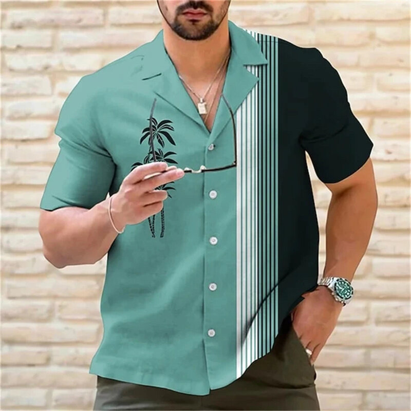 قميص هاواي للرجال بأكمام قصيرة ، موضة شارع كاجوال ، فاخر ، شريط من جوز الهند ، حفلة شاطئ ، صيف ، 6 ألوان