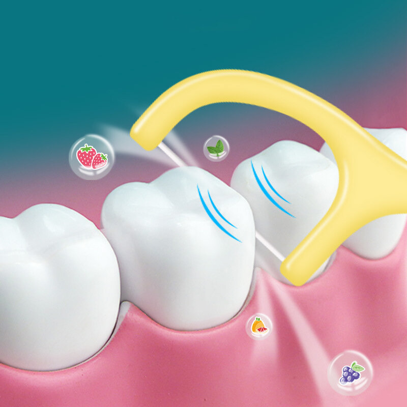 النعناع نكهة خيط تنظيف الأسنان المصغرة مع مسواك ، خيط البوليمر للأسنان ، خط مسطح رفيع للغاية ، تنظيف الأسنان ، 100 قطعة