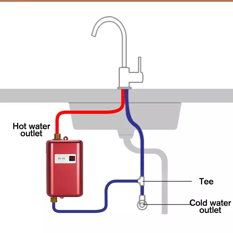 سخان مياه كهربائي بدون خزان ، تحت الحوض ، للمطبخ والحمام والغسيل