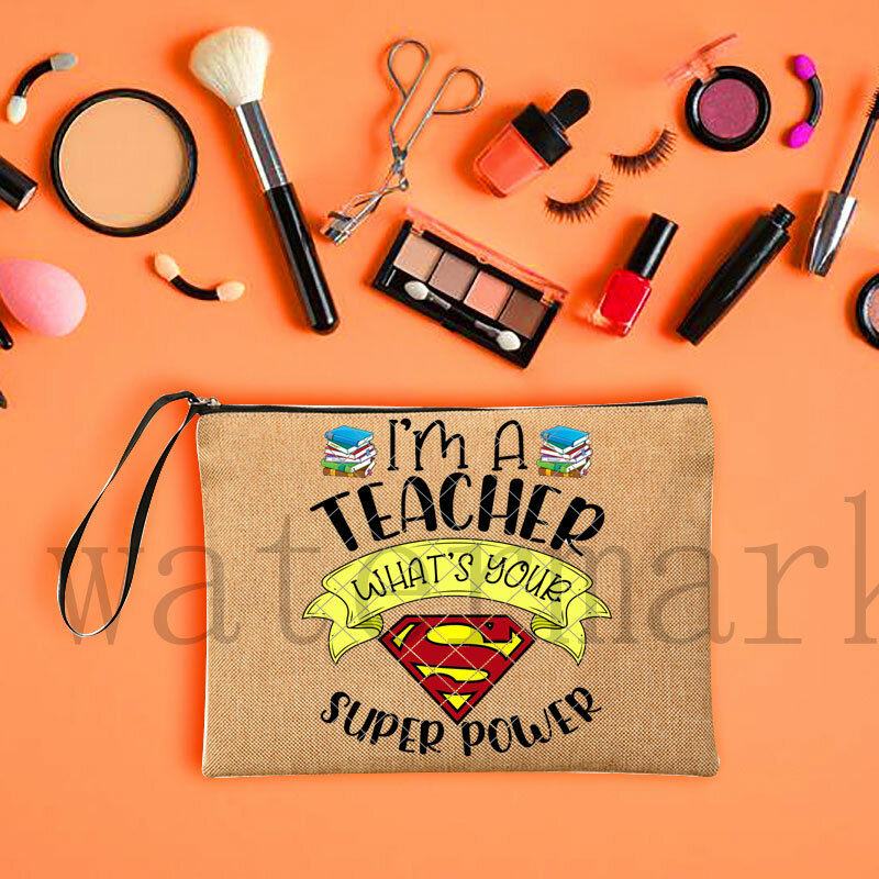 أنا معلم طباعة حقيبة مستحضرات تجميل حقيبة مستحضرات التجميل المعلم الحقيبة المعلم حقيبة التخزين محفظة التجميل جرابات بسحاب هدية للمعلم