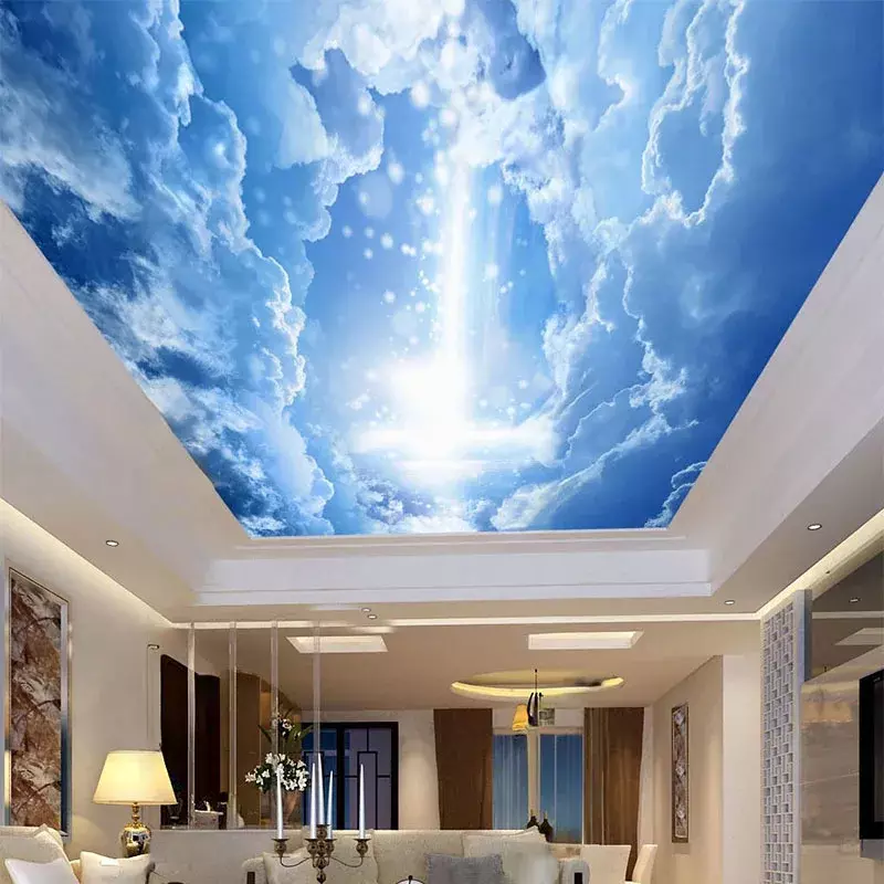 العرف ثلاثية الأبعاد خلفية الخيال السماء الزرقاء Clouds البيضاء زينيث السقف جدارية حائط الخلفية اللوحة غرفة المعيشة غرفة نوم لوحات جدارية
