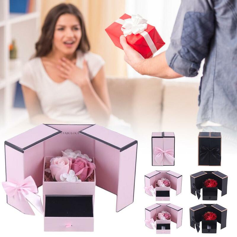 صندوق تعبئة مجوهرات وردي ببابين ، صندوق هدايا لعيد الأم ، هدية عيد الحب ، صندوق مزخرف ، تخزين قلادة ، C3a6