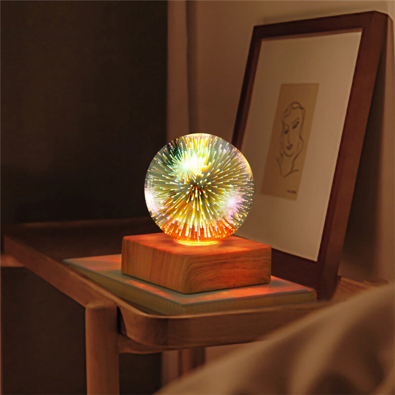 Moonlux-3D الألعاب النارية كريستال الكرة مصباح ، طاولة السرير المنزل ، جو مضيئة السماء المرصعة بالنجوم LED ضوء الليل