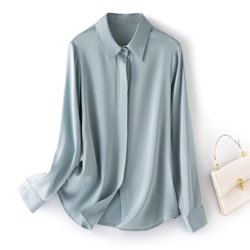 قميص ساتان Qiao حريري فاخر للنساء ، قميص مكتبي بأكمام طويلة ، أحادي اللون ، توت طبيعي ، متعدد الاستخدامات ، مزاجه ،