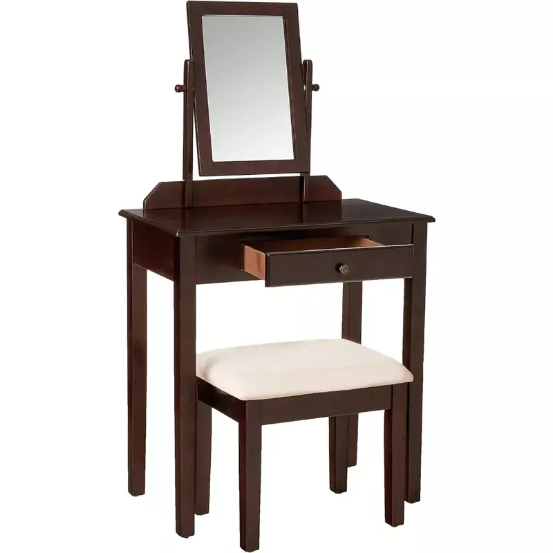 خزانة ملابس ومقعد مع مرآة زينة ، أثاث الماهوجني ، طقم من 3 قطع
