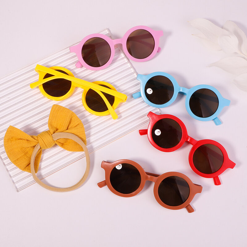 2 قطعة/الحزمة خمر الاطفال الصيف الانحناء عقال النظارات الشمسية المستديرة الأطفال نظارات شمسية نظارات حفظ نظر الطفل إكسسوارات الشعر