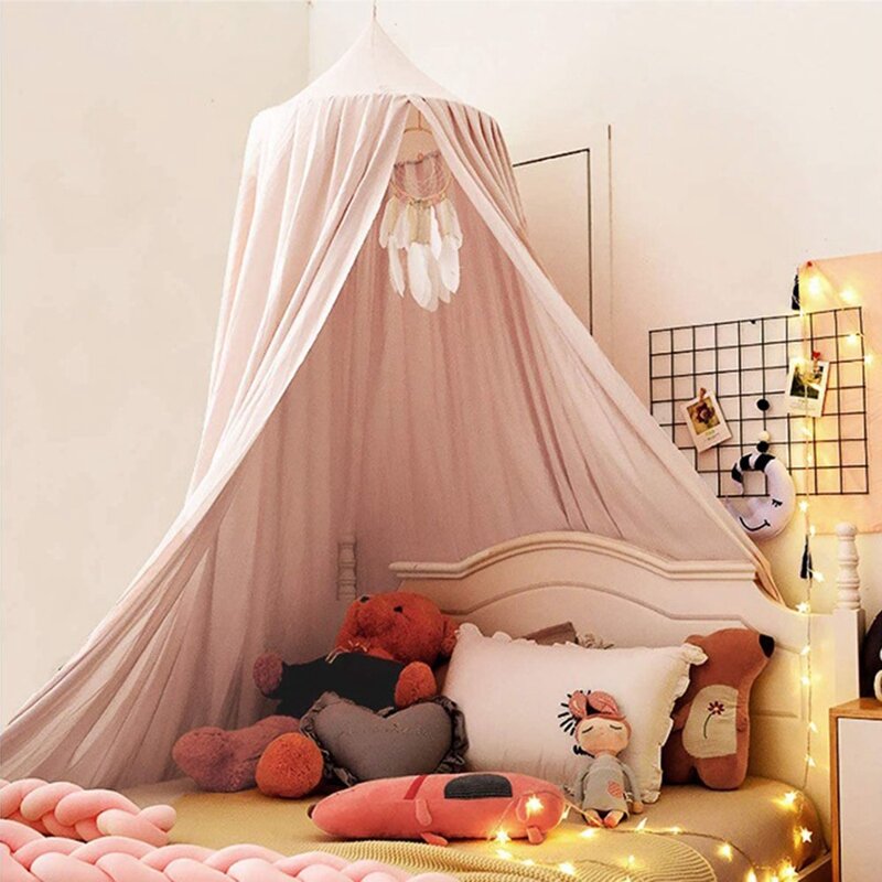 مظلة سرير ذات قبة دائرية للأميرة ، ديكور خيمة ، زاوية قراءة للأطفال ، غرفة الأطفال الوردية ، غرفة الفتيات