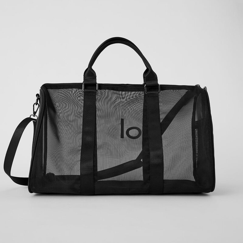 حقيبة كتف شبكية شبه شفافة ، رياضة LO ، محمولة ، سوداء ، حقيبة حمل ، سعة كبيرة ، يوجا