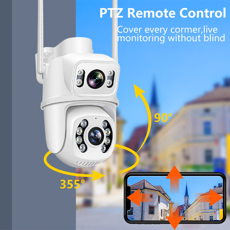 كاميرا IP لاسلكية للأمان في الهواء الطلق ، عدسة مزدوجة ، واي فاي خارجي ، PTZ ، تتبع تلقائي ، مراقبة الشوارع ، iCsee ، 4K ، 8mp ، HD