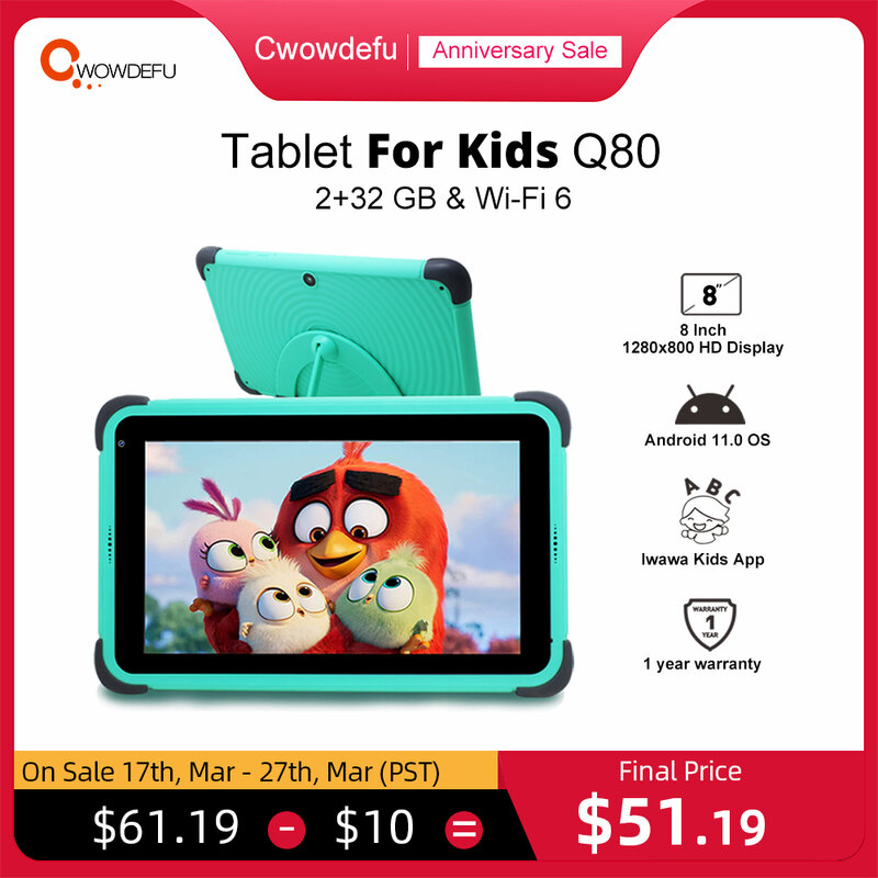 CWOWDEFU الاطفال اللوحي 8 بوصة HD 1280x800 أندرويد 11.0 واي فاي 6 8MP كاميرا جوجل بلاي أقراص للأطفال الطلاب 2GB 32GB هدية