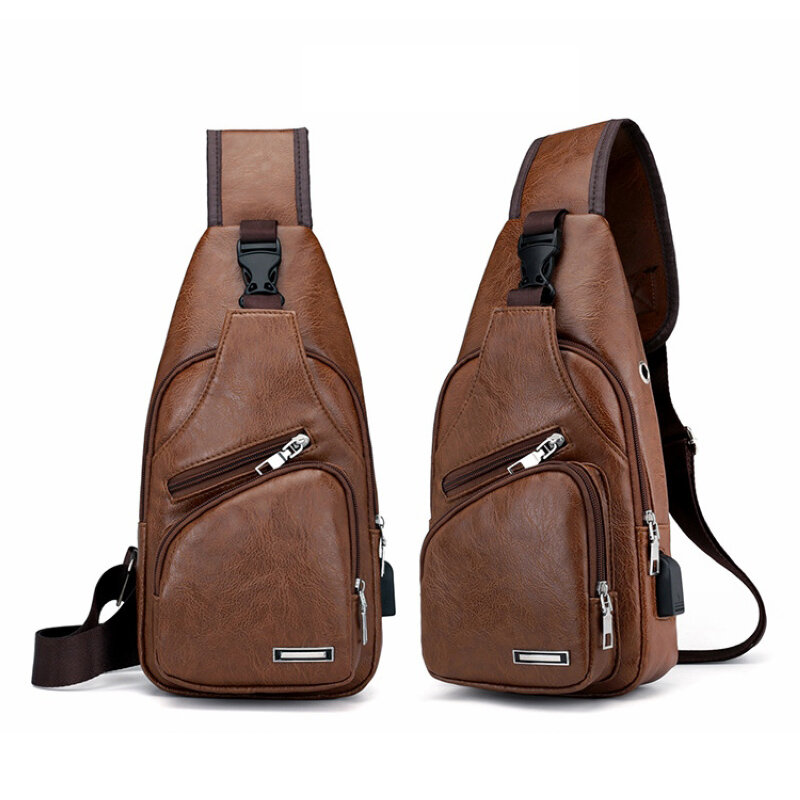 الرجال بولي Leather حقائب جلدية الصدر والخصر ، حقيبة كروسبودي مع فتحة شحن USB ، صغيرة ، عادية ، السفر ، الكتف ، السفر ، الموضة