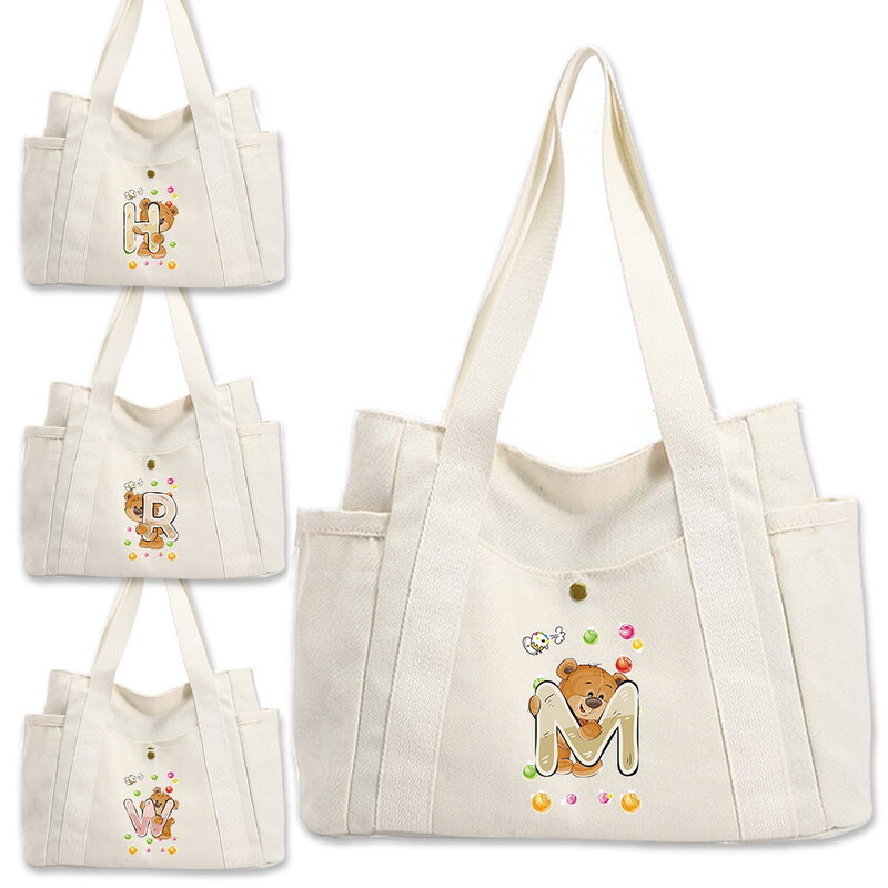 حقيبة كتف متعددة الوظائف للنساء ، حقيبة يد قماشية عصرية ، حقائب تسوق بسيطة ، سلسلة أحرف دب