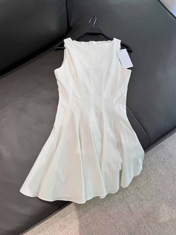 فستان قصير نسائي برقبة دائرية بلا أكمام ، تصميم قديم ، بندول عريض ، جوكر ، مزاجه وأزياء ، جديد ،