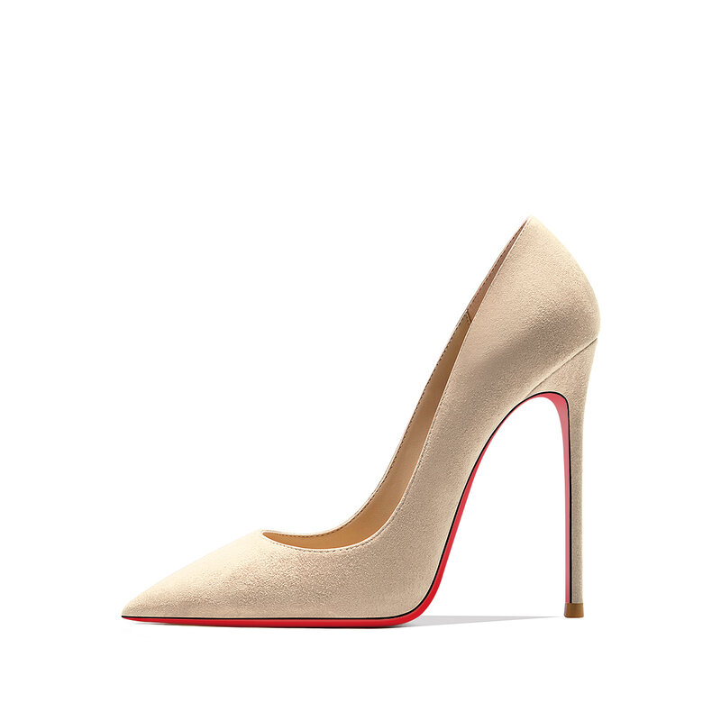 2022 الخريف جديد المرأة عالية الكعب أحذية مثير أشار جلد الغزال الأحمر لامعة أسفل مضخات المألوف مزاجه الضحلة أحذية الزفاف