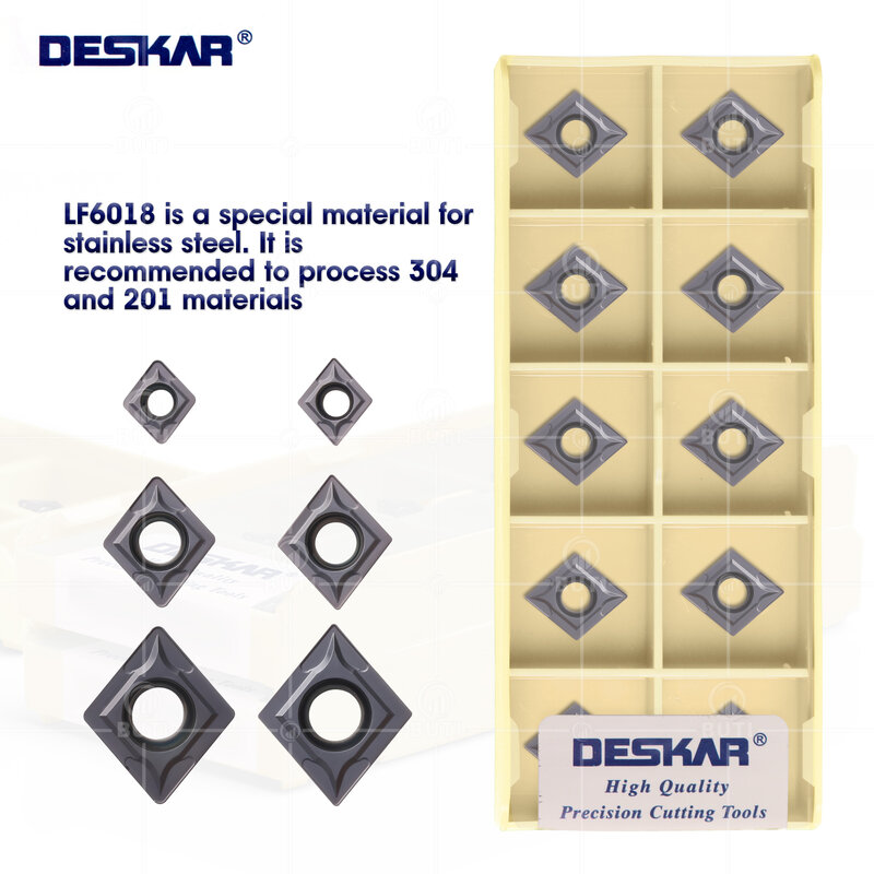أدوات قطع الكربيد الأصلية من DESKAR طراز 100% CCMT060204 CCMT09T304 CCMT120404 LF6018 أدوات قطع المخرطة باستخدام الحاسوب من الفولاذ المقاوم للصدأ