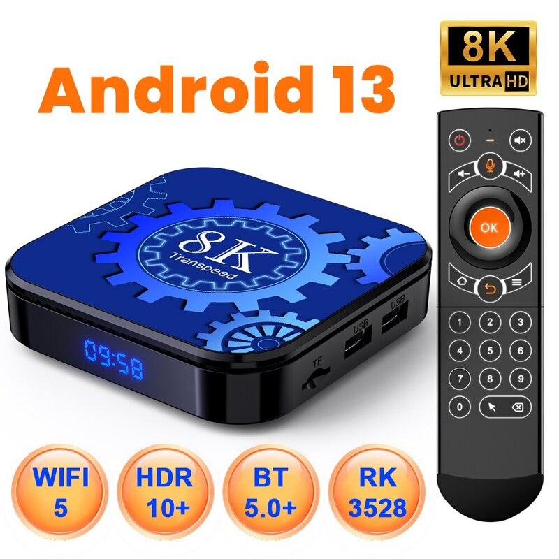 Transpeed Android 13 Wifi5 TV Box HDR10 + دعم 8K فيديو 64G 32G BT5.0 + RK3528 4K 3D Set Top Box