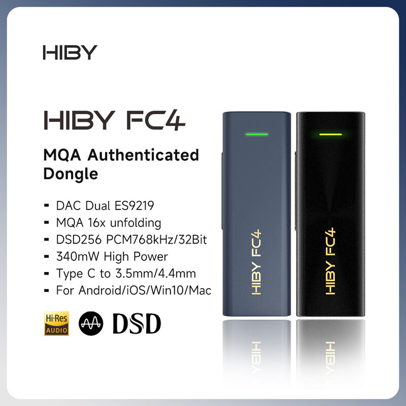HiBy-FC4 MQA 16X الصوت دونغل ، نوع C ، USB ، DAC ، HiFi فك ، سماعة مكبر للصوت ، DSD256 ، ES9219 لنظام أندرويد ، iOS ، Win10 ، ماك ، بطاقة الصوت